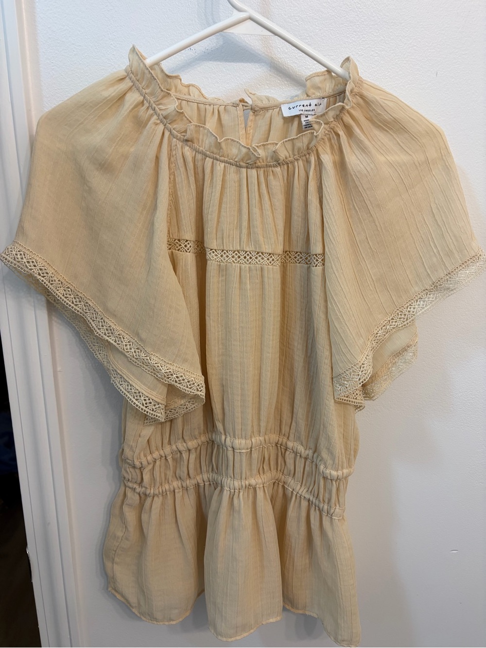 Current Air Anthropologie Cream Ruffled Neck Gauze Top NWOT